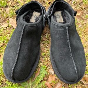 UGG Black Suede Shearling Slip-On Women's Slippers